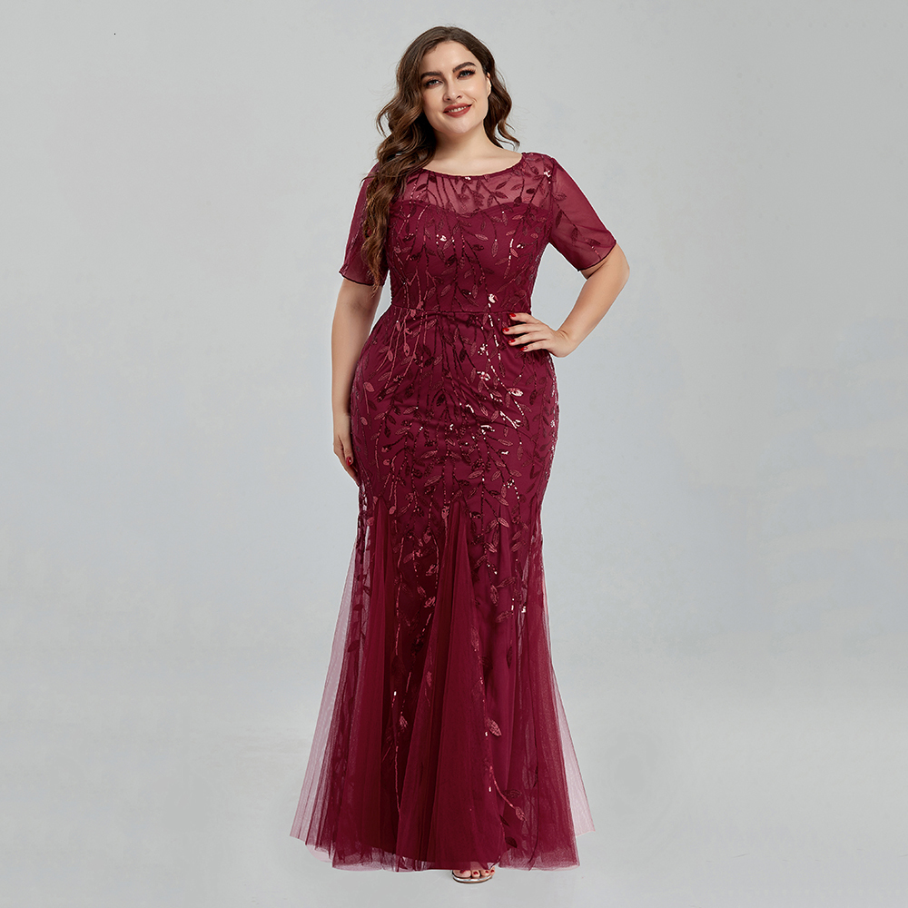 Party Dresses Women Plus Size Sequin Mesh Embroidery Mermaid Evening Dress Formal Short Sleeve Elegant Party Prom Gowns Long Dress 230425