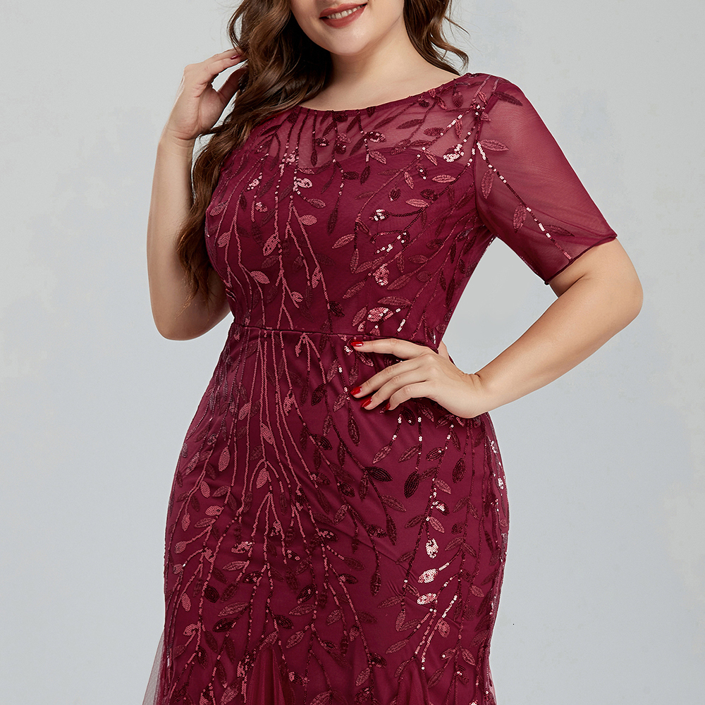 Party Dresses Women Plus Size Sequin Mesh Embroidery Mermaid Evening Dress Formal Short Sleeve Elegant Party Prom Gowns Long Dress 230425