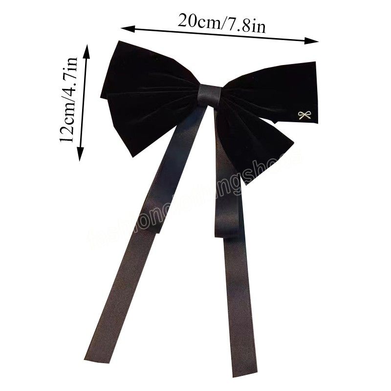 Vintage Black Big Large Velvet Bow Hair Clip For Women Wedding Long Ribbon Korean Hairpins Barrette Hair Accessories