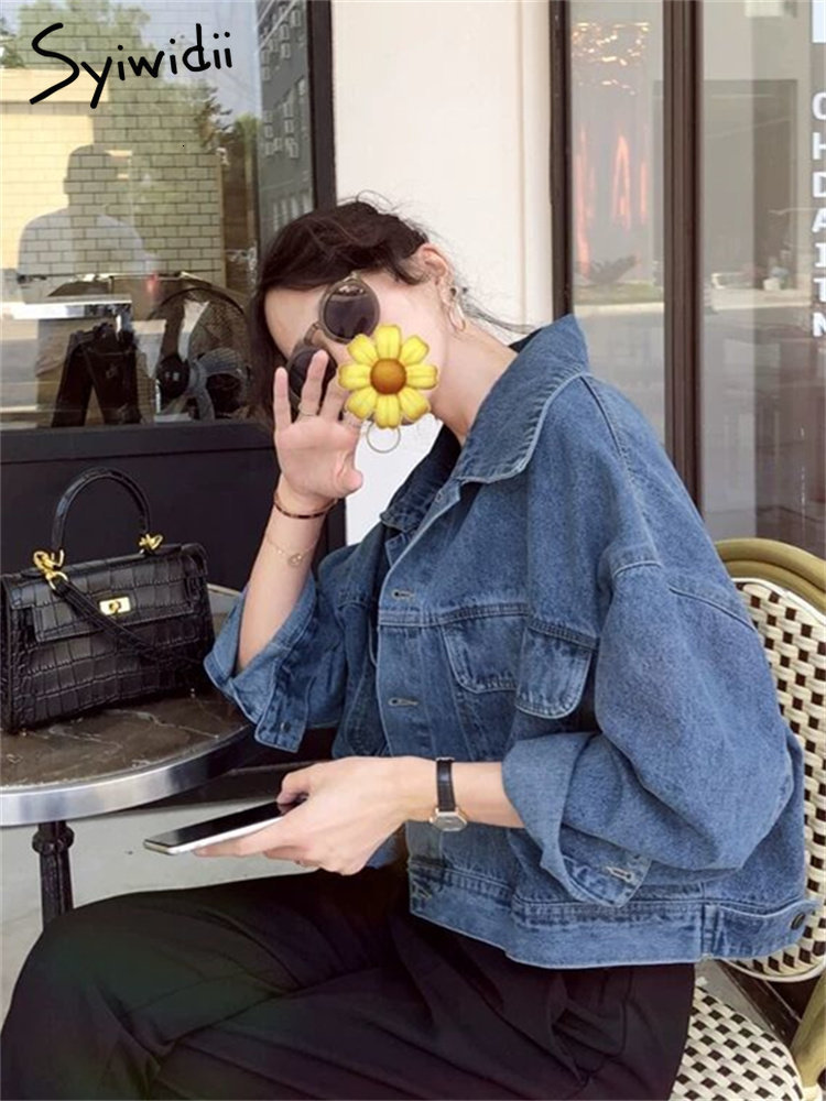 Women's Jackets Syiwidii Denim Jacket Women Vintage Turn Down Collar Long Sleeve Korean Fashion Jeans Jackets Chic Oversized Casual Coats 230426