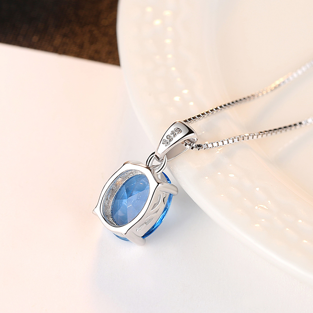 Pendant Necklaces CZCITY Synthetic Sky Blue Topaz 925 Sterling Silver Necklace For Women Classic Oval Stone Pendant Chian Wedding Fine Jewelry 230425