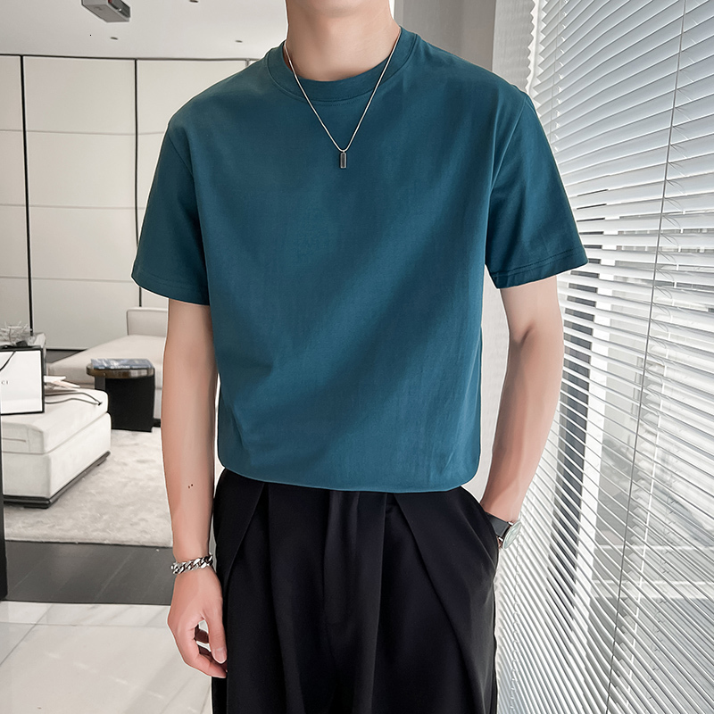 Men's T-Shirts Candy Color Men's Summer Round Neck T-shirt Fashion Cotton Short Sleeve Casual Simple Solid Tees Tops Streetwear 12color Homm