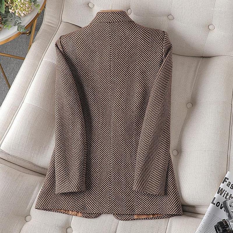 Women's Suits Women Coffee Gray Stripe Formal Blazer Long Sleeve Single Breasted Business Jacket Coat Ladies Office Blazers Outerwear 4XL