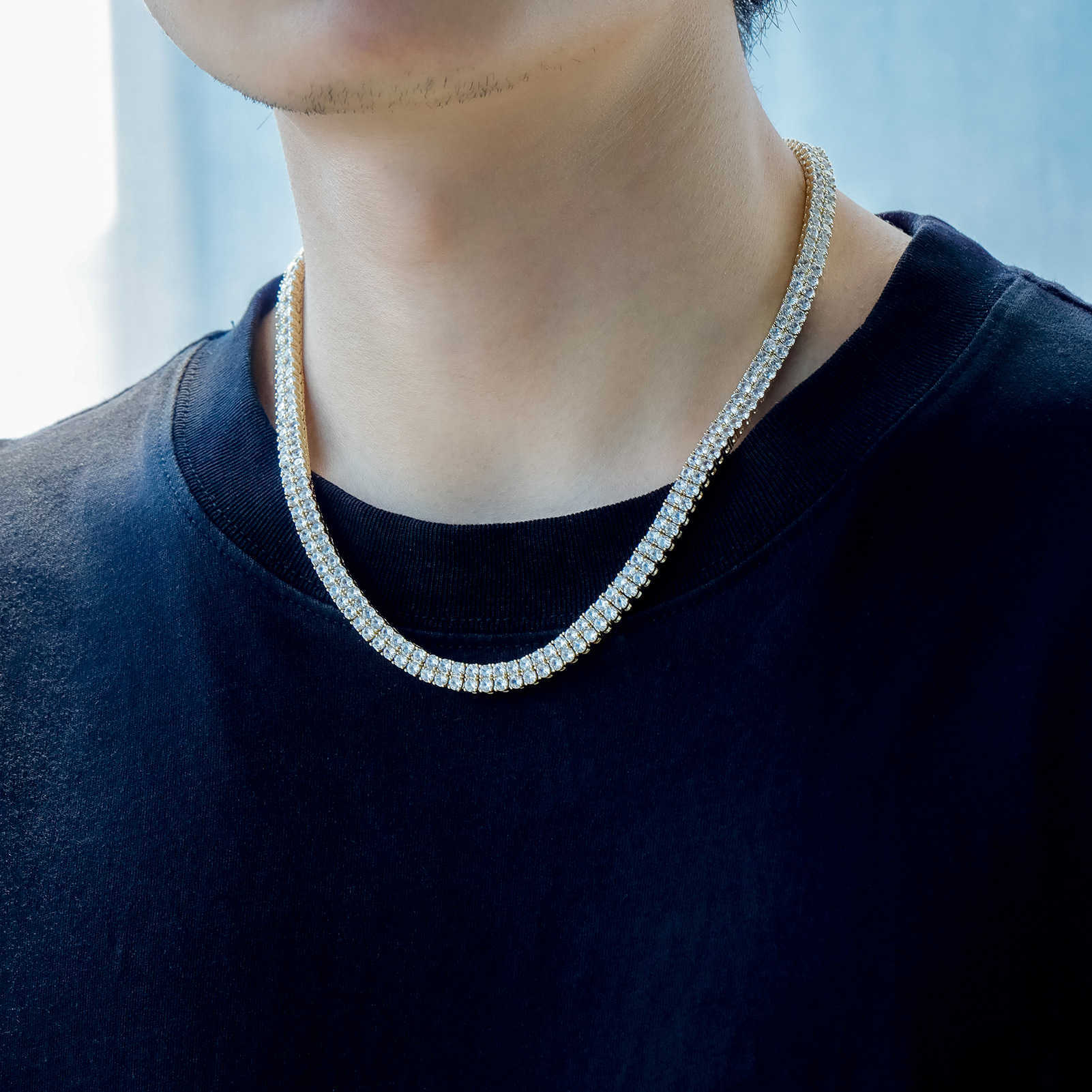 3mm 7-22 Inch Ins Double Row Zircon Tennis Necklace Hip Hop Punk Rock Clavicle White Gold Chain Link Men's And Women's Tennis Chains Choker 