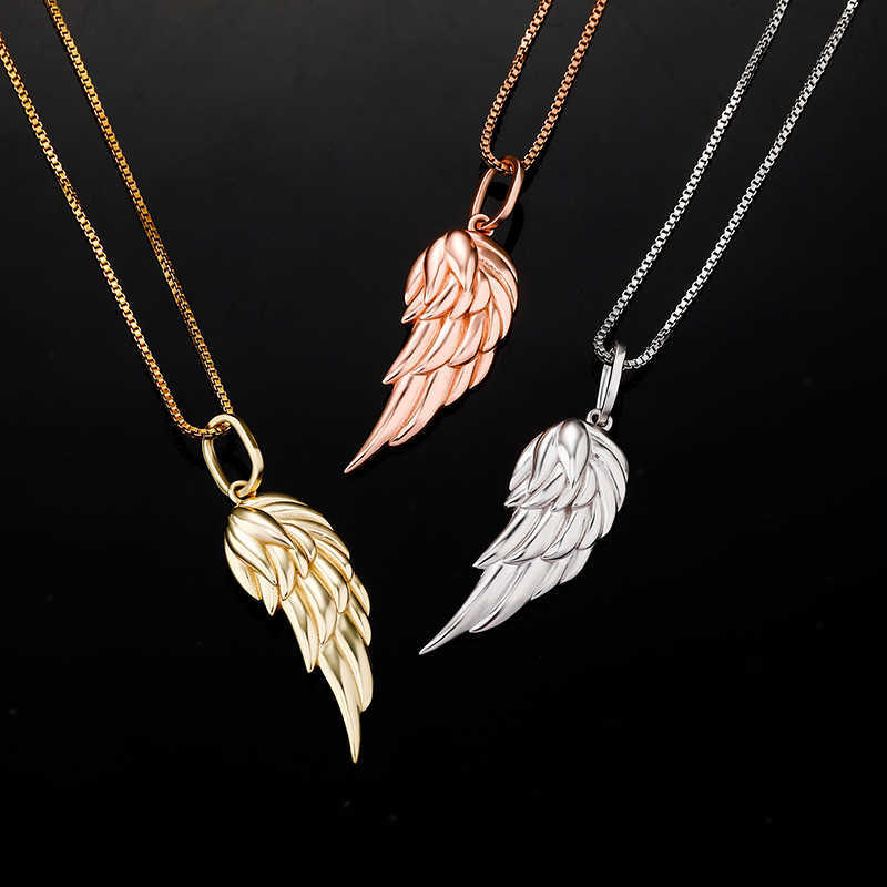Personalized 925 Sterling Silver Feather Wing Pendant Necklace Accessories For Men Women Charm Necklaces 14K Rose Gold Color Hip Hop Jewelry Bijoux Gi