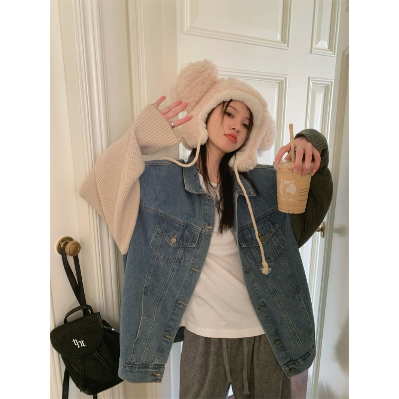 Women's Jackets Deeptown Y2k Streetwear Denim Jackets Women Harajuku Korean Oversize Patchwork Knitted Coat Hip Hop Vintage Casual Outfits 230426