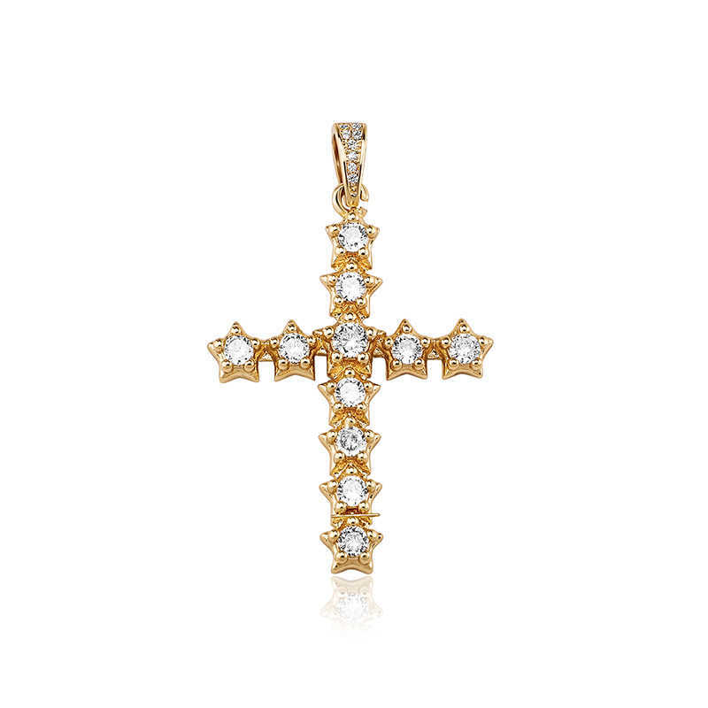 Colorful Full Crystal Spliced Cross Pendant Necklace Iced Out Multi Color Womens Ins Hip Hop Brilliant Starry Sky CZ Stones Jewelry Bijoux Gift For Wo