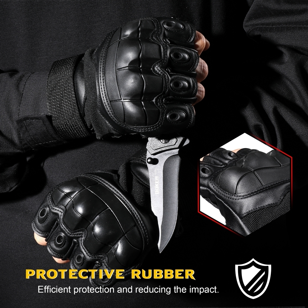 Five Fingers Gloves PU Leather Tactical Half Finger Gloves Army Military Airsoft Combat Shooting Hunting Paintball Outdoor Work Fingerless Men Women 2