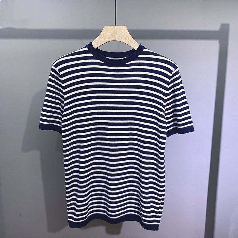 Men's T-Shirts Men's Short-sleeved Stripe T-shirt Men's Fashion Casual Breathable Contrast Color Round Neck Golf T-shirt Top Y16 230426