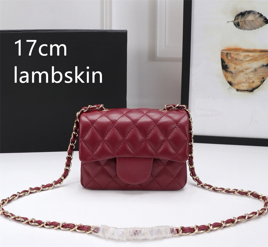 Luxury Lambskin Handbag Designer Bag Fashion Mini Flap Purse Brands Tote Red Side Bags Woman Metal Classic Handbag Lady High Quality Crossbody With Chain Dust Bag
