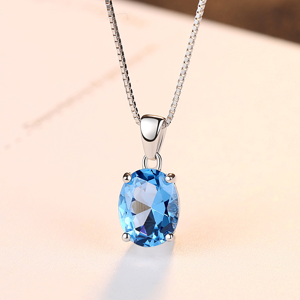 Pendant Necklaces CZCITY Synthetic Sky Blue Topaz 925 Sterling Silver Necklace For Women Classic Oval Stone Pendant Chian Wedding Fine Jewelry 230425