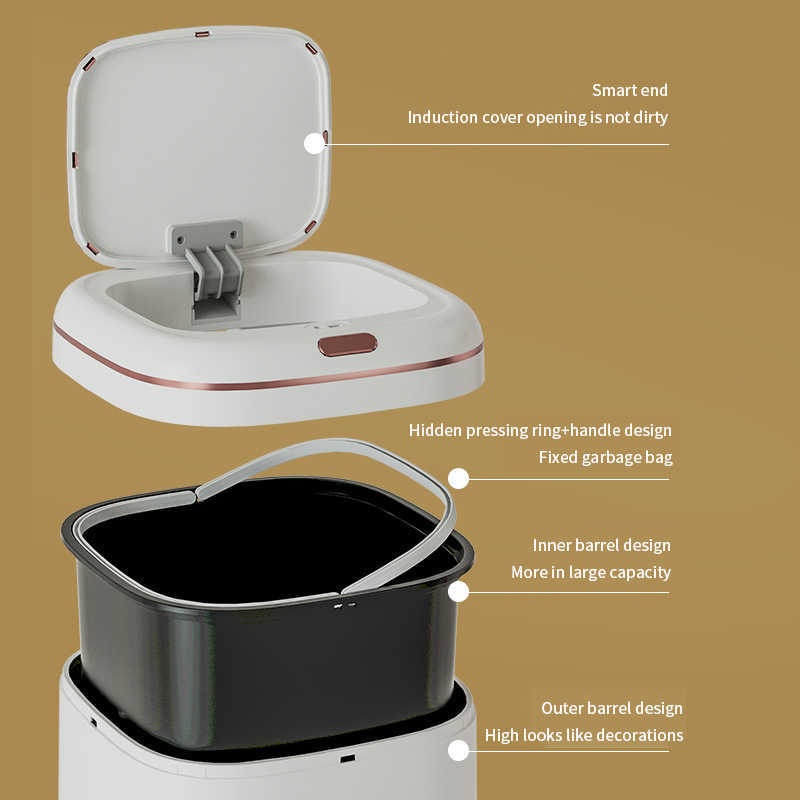 40L Smart Sensor Trash Can Large Capacity Induction Trash Bin Electric Touchless Wastebasket For Kitchen Bathroom with Lid