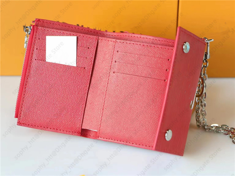 Designers Wallets Short wallet for Men Women Leather Red with Chain Key Cycle Single Zipper Clutch engraved walletsCoin Purse pouch Card holder mini bags dustbag box
Designers Wallets Short wallet for Men Women Leather Red with Chain Key Cycle Single Zipper Clutch engraved walletsCoin Purse pouch Card holder mini bags dustbag box