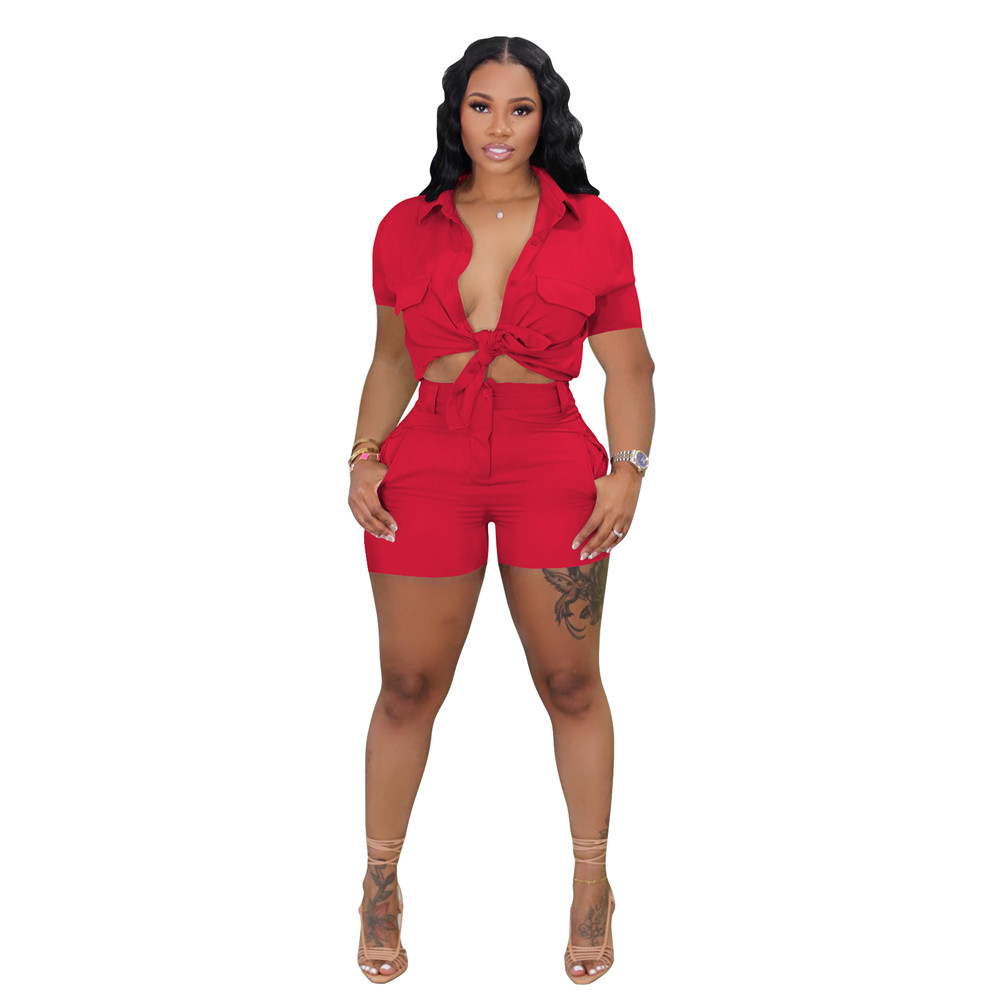 NEW Designer Tracksuits Summer Outfits Women Two Piece Sets Short Sleeve Pocket Shirt AND Shorts Casual Sweatsuits Solid Sportswear Bulk Wholesale Clo