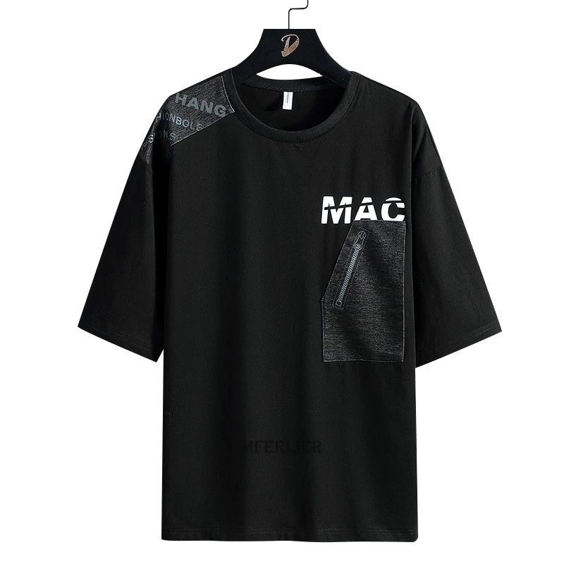 Men's T-Shirts summer men chic tshirt short sleeve cotton plus size 8XL mferlier patchwork high street letter tees tops fat loose tshirt 230426