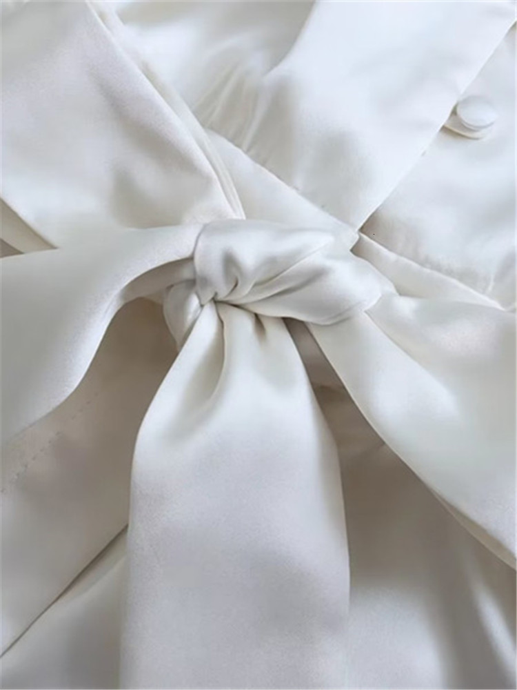 Women's Jumpsuits Rompers Women's Coverall Lapel Long Sleeves With Belt High Waist Rompers Fashion Faux Satin Fabric All-In-One Suit For Spr