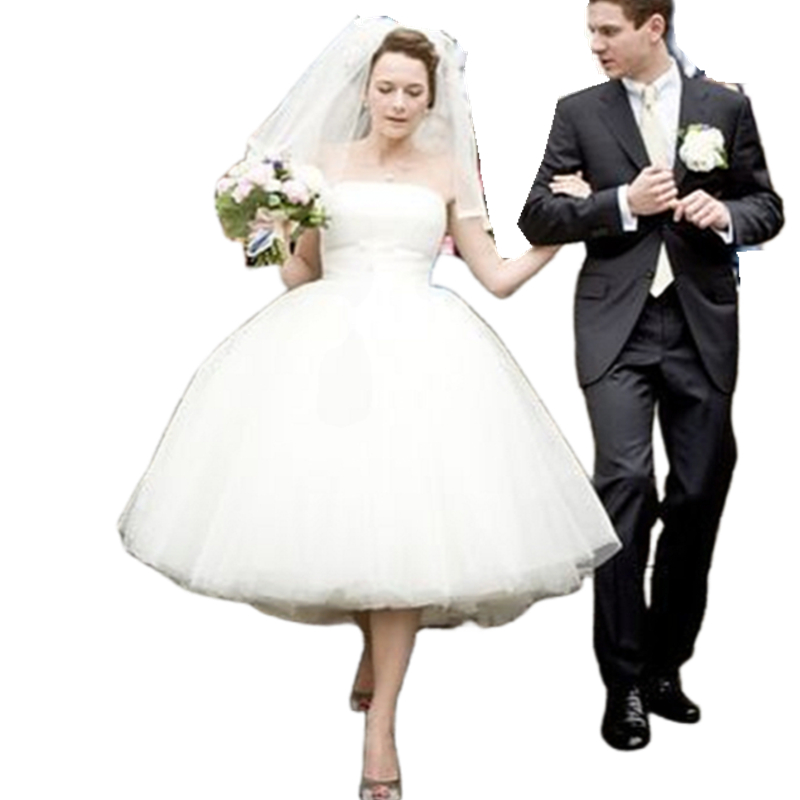 Vintage Short Tulle Wedding Dress Knee Length Pluffy Ivory Bridal Gowns Strapless Sleevelee Simple Garden Bride Dresses 2024 Spring Summer Vestido