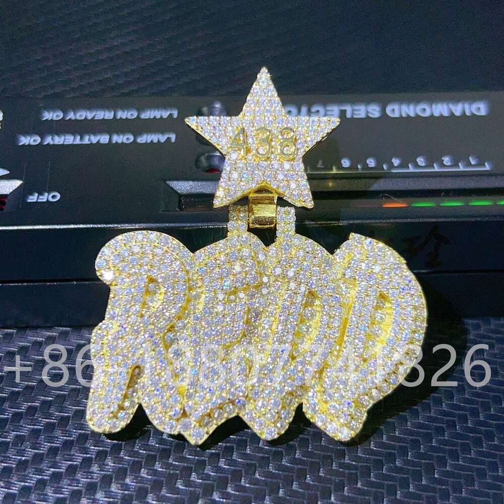 necklace moissanite chain Custom Vvs Diamond Sterling Silver Gold Iced Out Letter Pendan Cuban Link Hip Hop Custom Name Pendant
