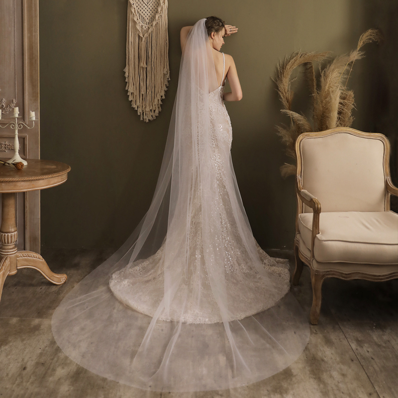Bridal Veils Real Photos Long Tulle Wedding Veil White Ivory Beige Cathedral 1 Layer 2.7 Meters Bride Accessories for Bride