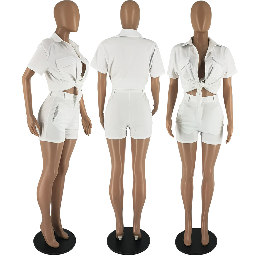 NEW Designer Tracksuits Summer Outfits Women Two Piece Sets Short Sleeve Pocket Shirt AND Shorts Casual Sweatsuits Solid Sportswear Bulk Wholesale Clo