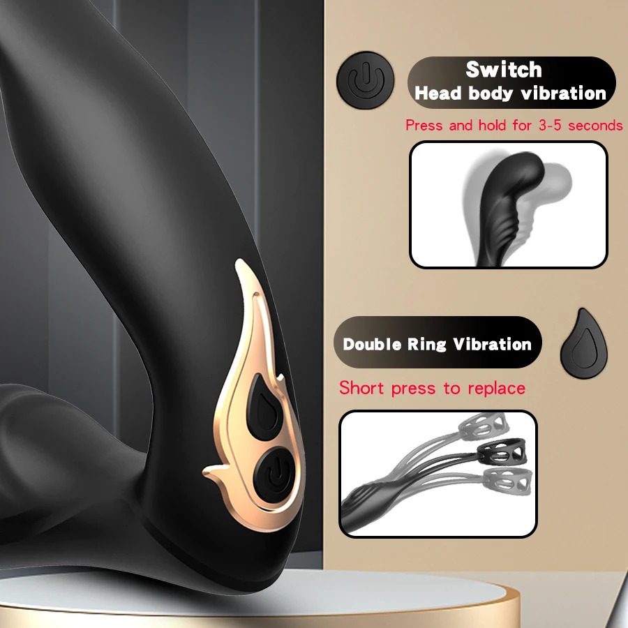 Vibrators Male Prostate Massage Vibrator Double Ring Anal Plug Silicone Delay Ejaculation Masturbator Adult Sex Toys for Men 231124