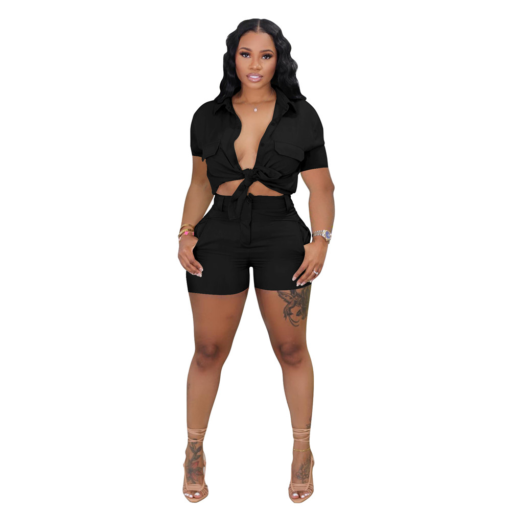 NEW Designer Tracksuits Summer Outfits Women Two Piece Sets Short Sleeve Pocket Shirt AND Shorts Casual Sweatsuits Solid Sportswear Bulk Wholesale Clo