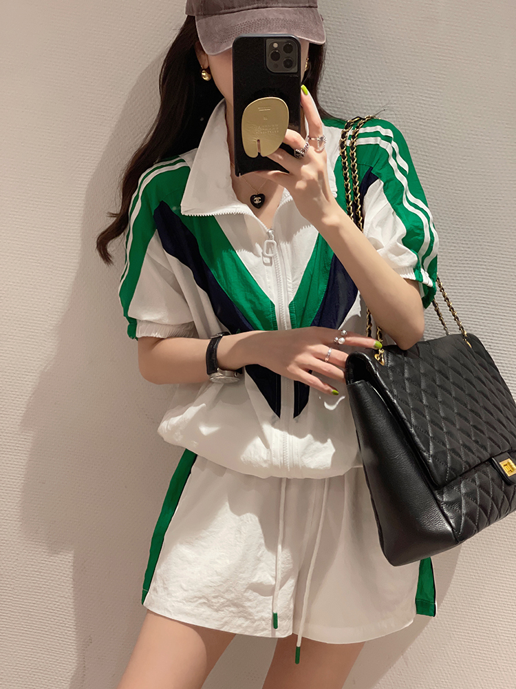 Women's Tracksuits Fashion Casual Sports Suit Women 2023 Thin Polo Neck Coat TopsElastic Waist Shorts Short Sleeve 2 Piece Set Outfit 230425