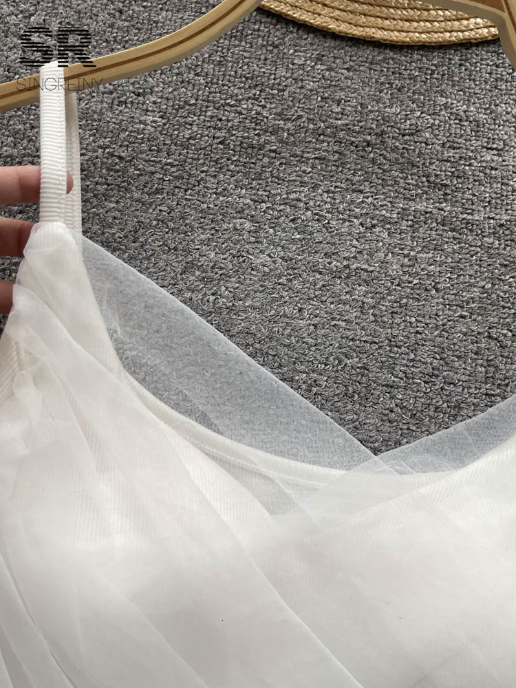 Camisoles Tanks SINGREINY Ruched Mesh Camisole Underwear Autumn Strap Summer Outwear French Style Lady Slim Backless Sexy Fashion Tank Tops 230426