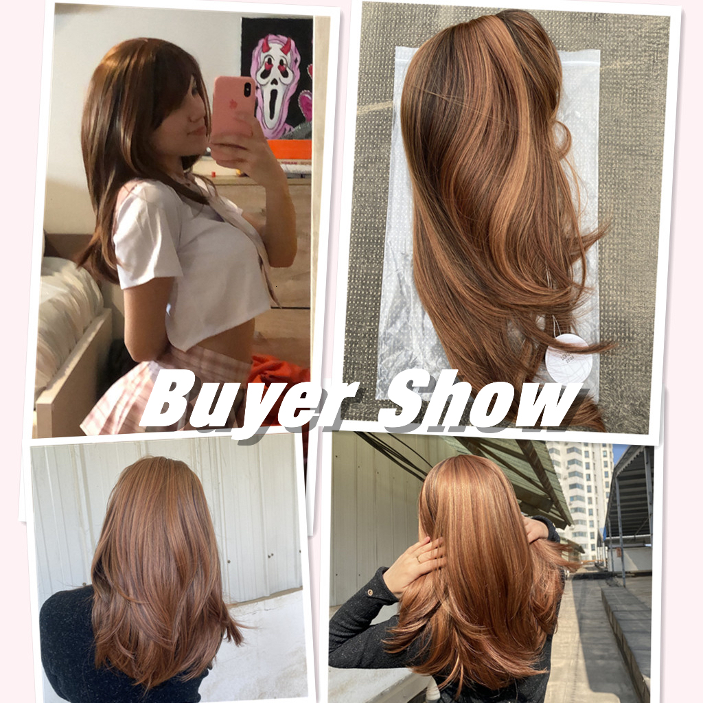 Synthetic Wigs Element Medium Straight Blonde Mixed Brown Bob with Bangs Wig for Women Cosplay Daily Heat Resistant Headband 230425