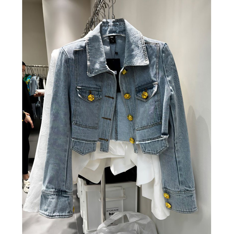 Women's Jackets Denim Jacket for Women Slim Single Breasted Long Sleeve Short Outerwear Coat 230426