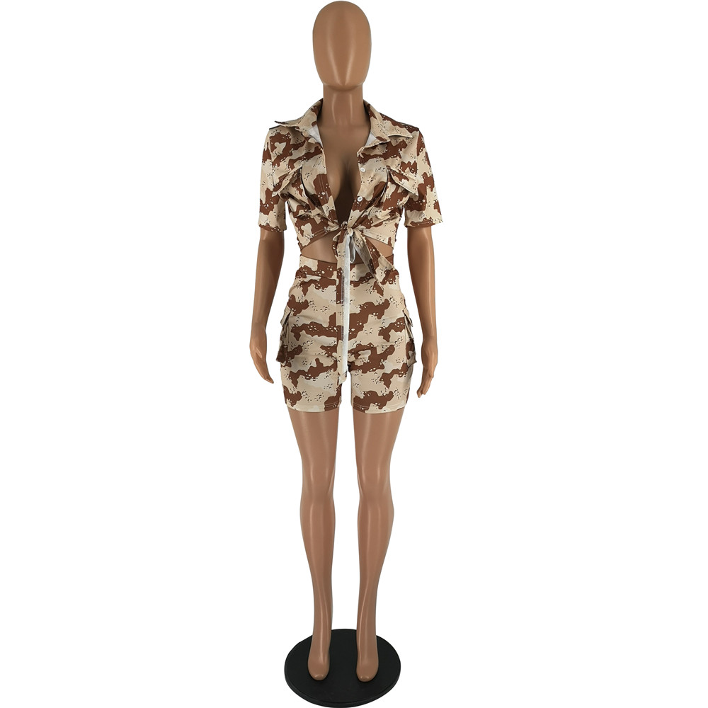 NEW Designer Tracksuits Summer Camouflage Two Piece Sets Women Sweatsuits Short Sleeve Shirt and Cargo Shorts Casual Street Camo Outfits Wholesale Clo