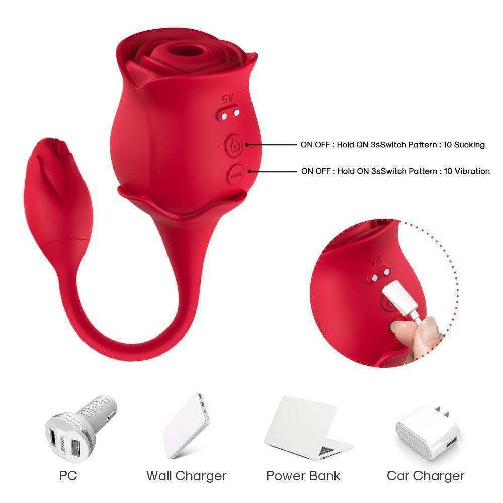 Usk E07 Women's Double Head Jump Single Suction Rose Can Enter the Body 10 Frequency Strong Shock Height