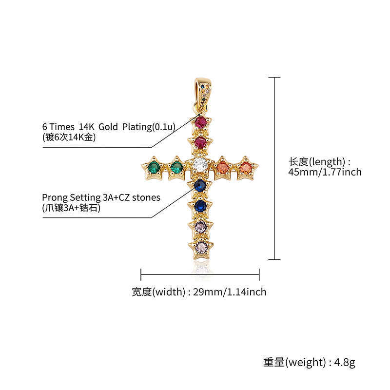 Colorful Full Crystal Spliced Cross Pendant Necklace Iced Out Multi Color Womens Ins Hip Hop Brilliant Starry Sky CZ Stones Jewelry Bijoux Gift For Wo