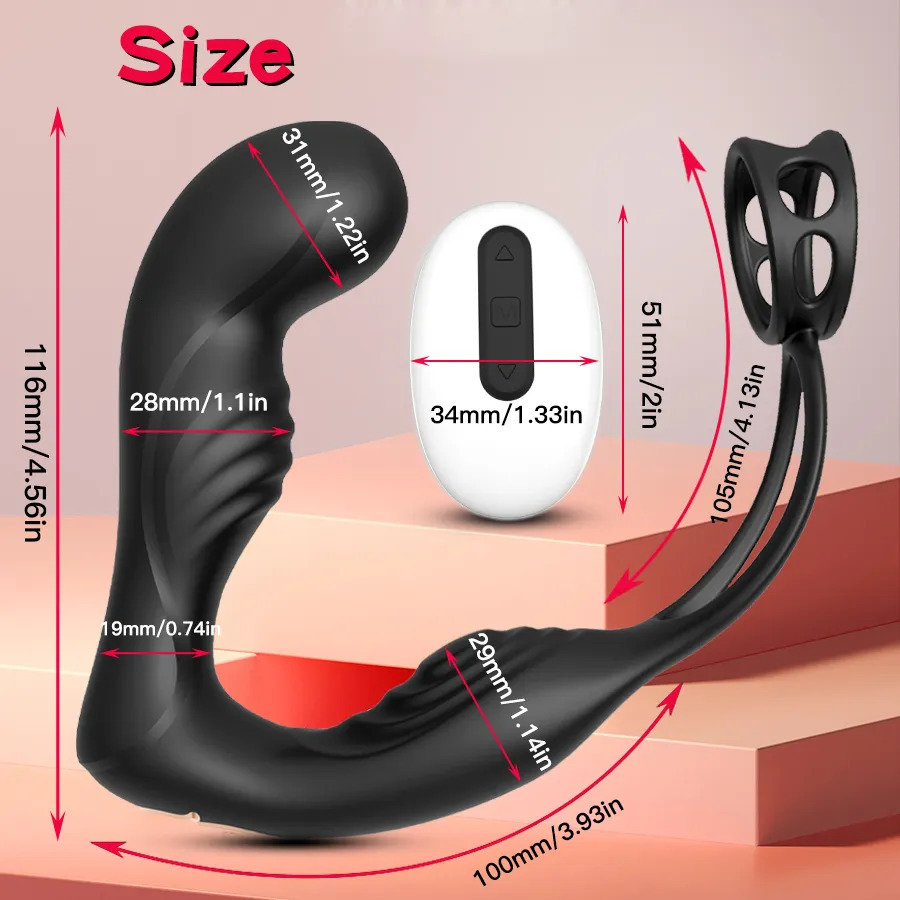 Vibrators Male Prostate Massage Vibrator Double Ring Anal Plug Silicone Delay Ejaculation Masturbator Adult Sex Toys for Men 231124