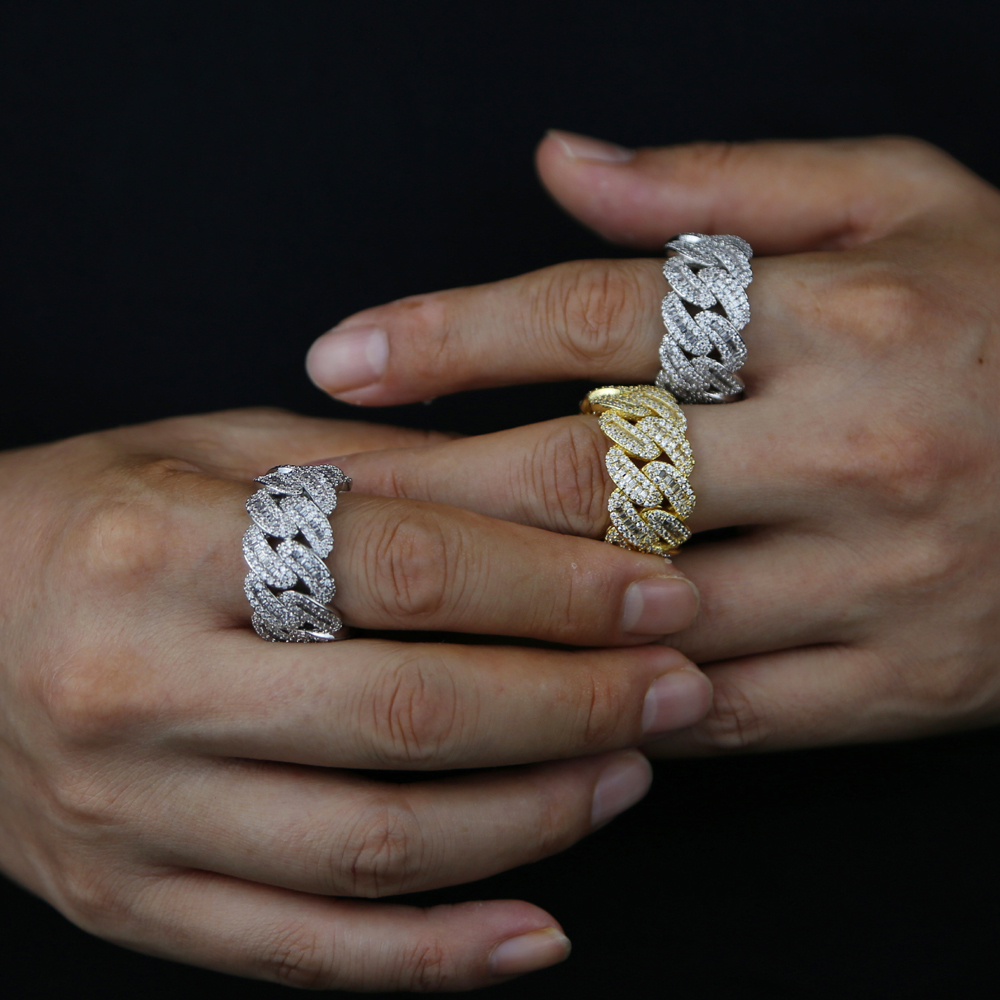 Cluster Rings 2023 Iced Out Bling Men Finger Jewelry Full Paved Rectangle Cubic Zirconia 5A CZ Cuban Link Chain Engagement Ring 230426