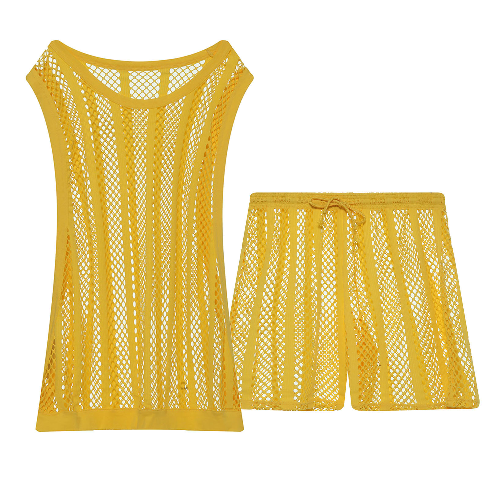 Mens Tank Tops CLEVERMENMODE Mens Undershirt Set Mesh Tank Tops Boxers Sexy Sheer Fishnet Hollow Sleeveless Singlet Shorts Nightwear 230425
