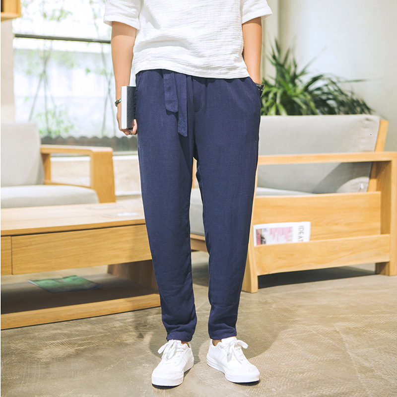 Men's Pants Men's Loose Casual Pants Chinese Style Linen Pants Men's Lantern Cotton Hemp Pants Men's Korean Version Harun Nine Poi