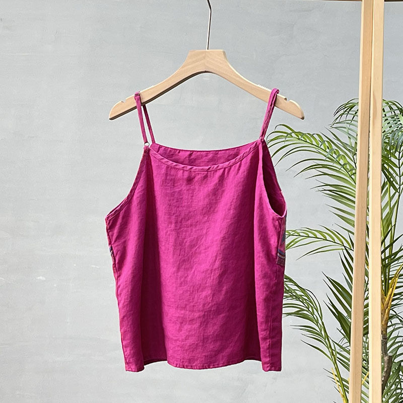 Camisoles Tanks White Top Female Camisoles Women Sleevelees Tanks Top Summer Cotton Linen Retro Embroidery Thin Camisole Vest Lingerie T-shirt 230426