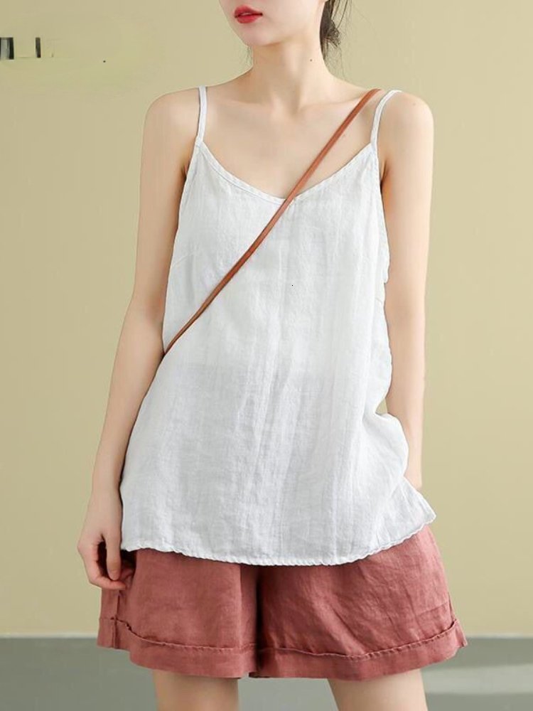 Camisoles Tanks Women's Tops Spaghetti Strap Camis Cotton Linen V Neck Tank Tops Sleeveless Linens Loose Casual Women Tanks Summer Camisole 23042