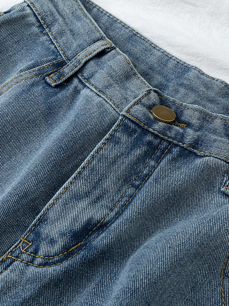 Women's Shorts Fitaylor Summer Women High Waist Blue Wide Leg Denim Shorts Casual Female Solid Streetwear Stright Jeans Bermuda Shorts 230425