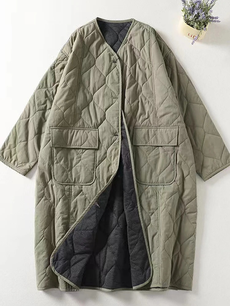 Women's Down Parkas Oversized Women 2023 Collarless Long Sleeve Singlebreasted Ladies Winter Coat Casual Thick Warm Outerwear Overcoat 231124