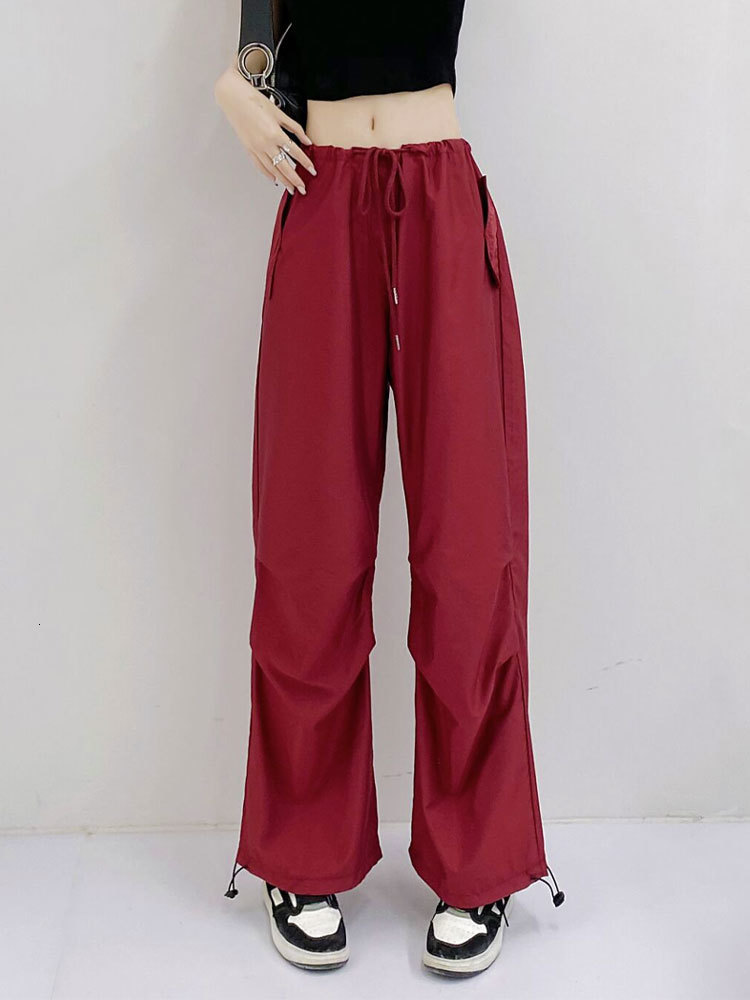 Women's Pants Capris TELLHONEY Women Fashion Drawstring Pleat Baggy Cargo Pants Female High Street Chic Low Waist Wide Leg Jogging Parachute Trou