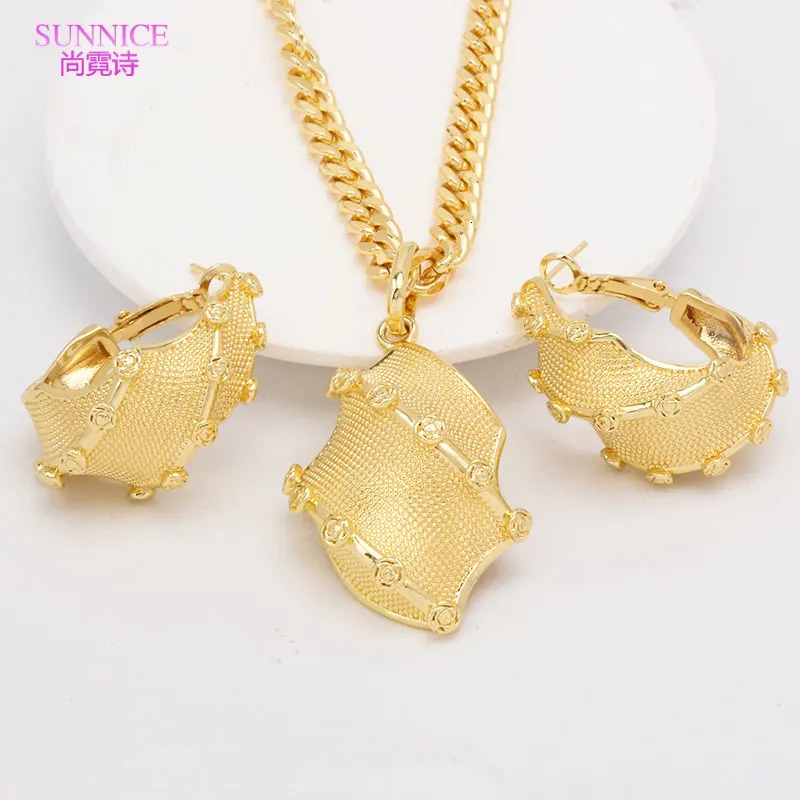 Wedding Jewelry Sets Dubai 18k Gold Plated Women Jewelry Sets Hoop Earrings Necklace Bridal Jewellery Wedding Party 231124