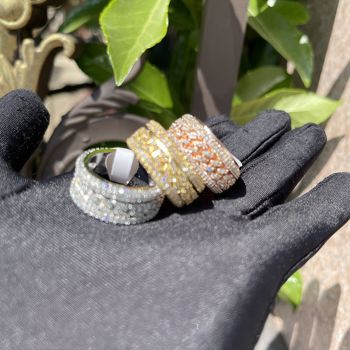 Cluster Rings Bubble Letter Gold Color Ring for Men Iced Out Real Copper Spinning in the Middle Hip Hop Jewelry Trend Charms Korea 230425