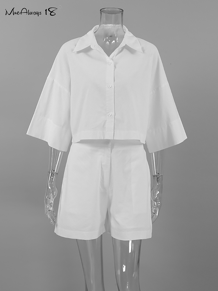 Women's Tracksuits Mnealways18 White Cotton Linen Shorts Sets 2Piece Street Outfits Short Sleeve Shirt And Wide Leg Summer 2023 Ladies Suit 23042