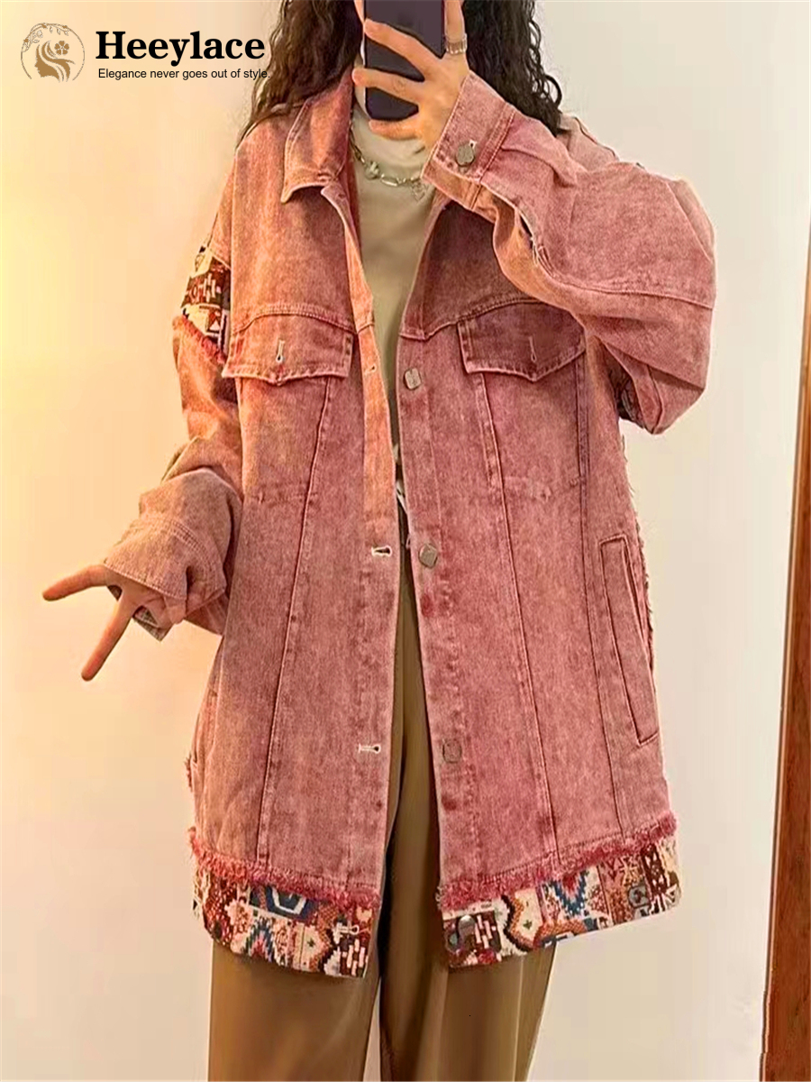 Women's Jackets Spring Women's Jacket Korea Style Vintage Loose Sweet Cool Pink Patchwork Tooling Vestidos Denim Jeans Coat for Women 230426