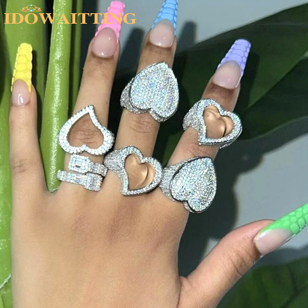 Cluster Rings Full Micro Paved CZ Hollow Heart Ring High Quality Iced Out Bling Cubic Zirconia For Women Girlfriend Valentines Finger Jewelry 230425