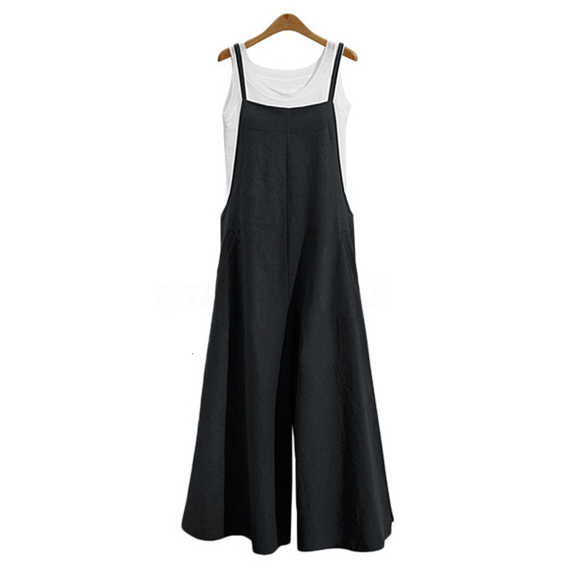 Women's Jumpsuits Rompers Summer Cotton Linen Jumpsuits Woman Casual Loose Straps Wide Leg Pants Fashion Sleeveless Oversized Jumpsuits Plus Size