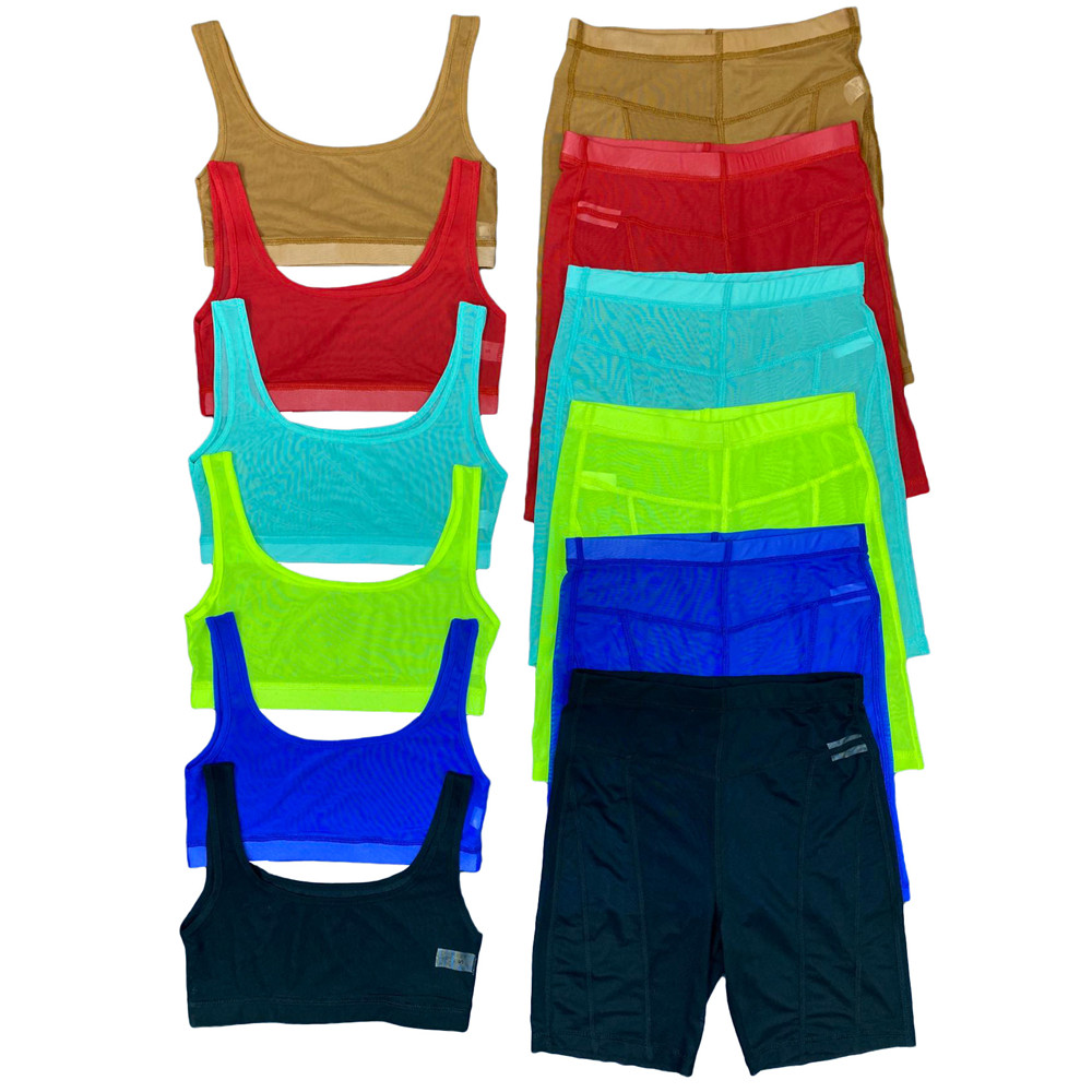 2023 Designer Summer Tracksuits Sheer Mesh Two Piece Sets Women Outfits Summer Sexy See Through Vest Crop Top and Shorts Night Club Wear Wholesale Clo