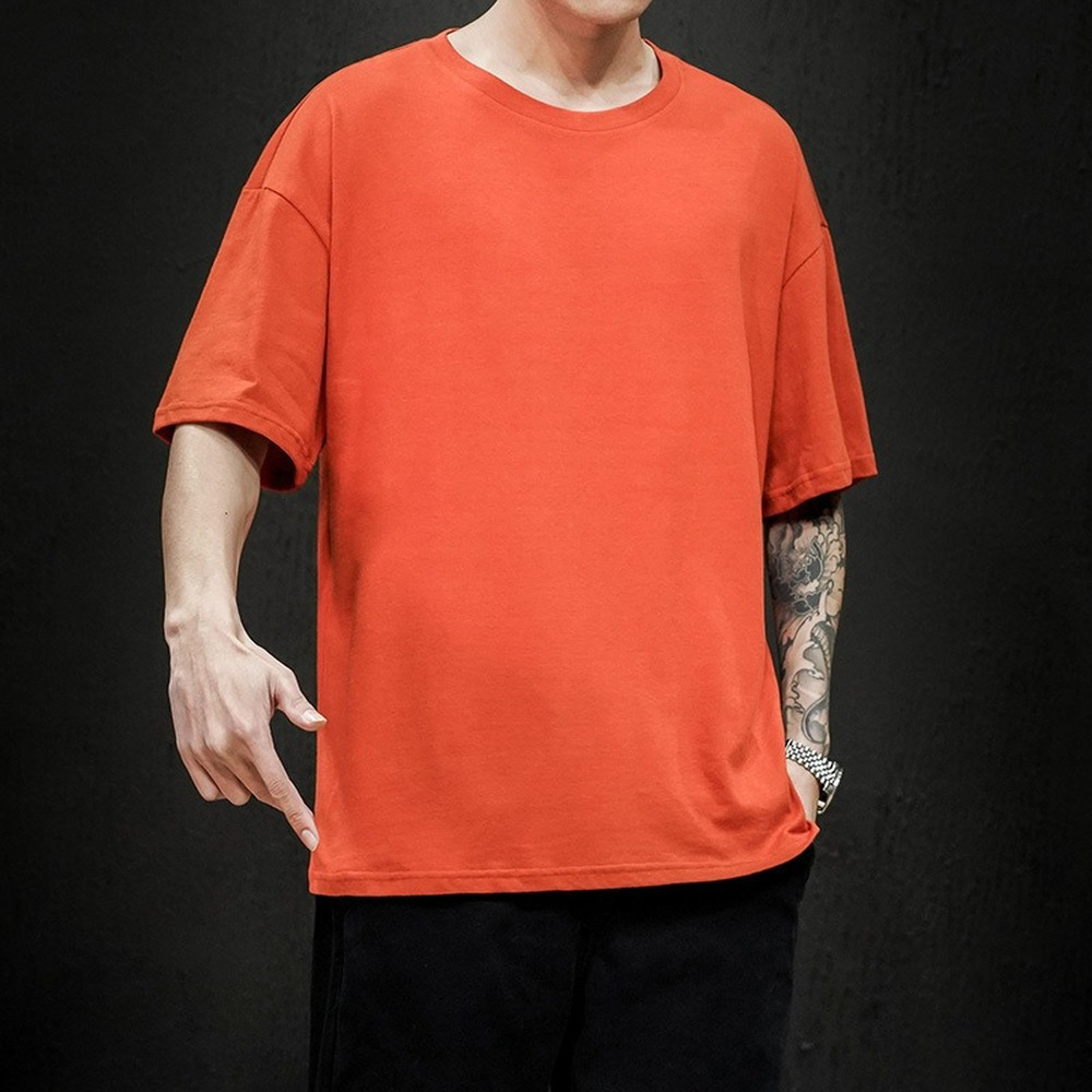Men's T-Shirts Cotton Summer Men's T Shirt Solid T Shirt Mens Oversized Five Half Short Sleeve Casual Cotton Mens Streetwear Top Tees 100% 2